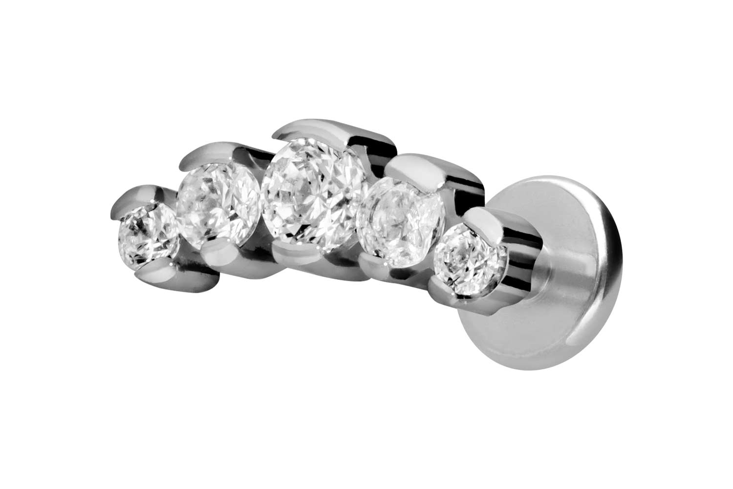 Titan Labret Piercing mit Innengewinde 5 EINGEFASSTE KRISTALLE